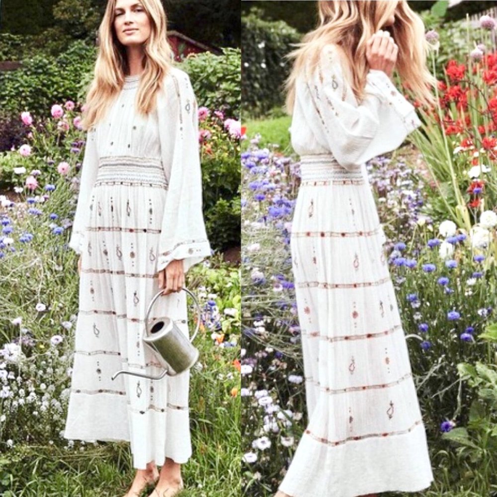 DOEN Embroidered Smocked Gauze Joni Maxi Dress - Picture 2 of 4
